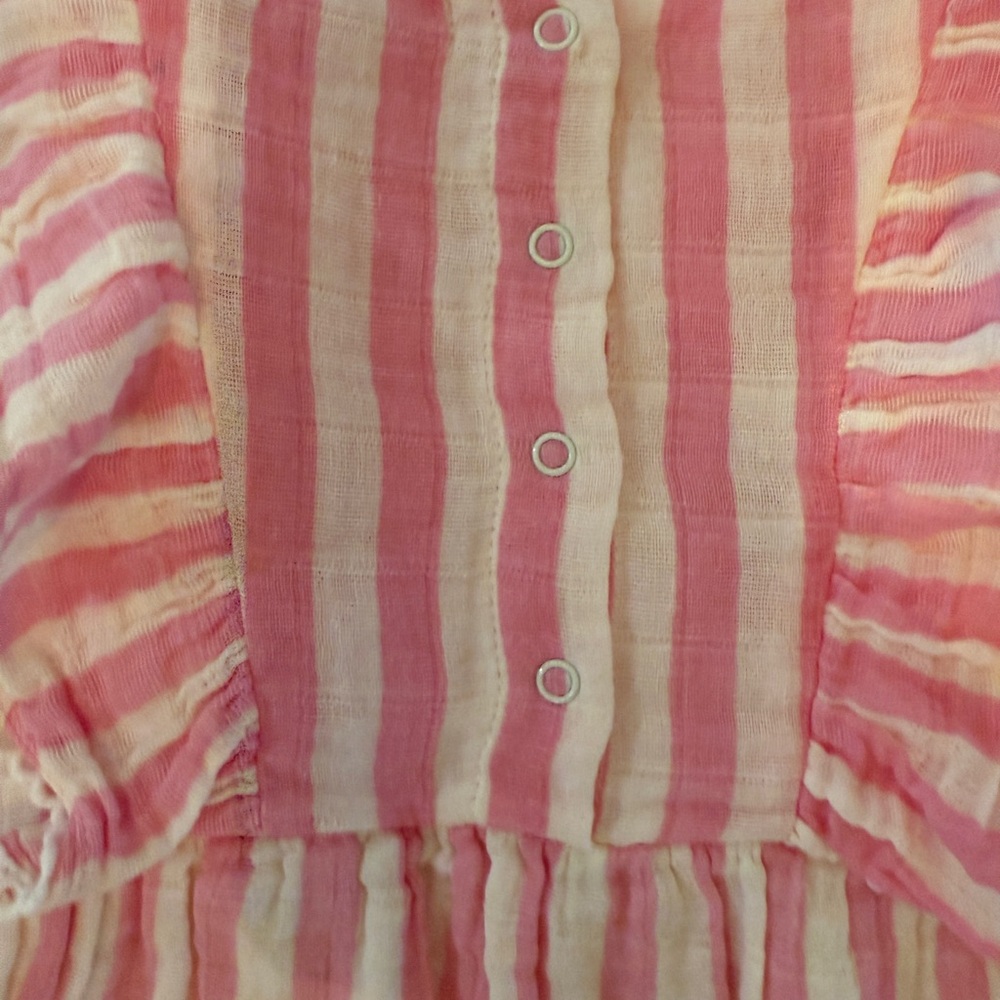 Angel Dear Pink Stripe Ruffle Dress 4T NWOT Cotton Muslin Lined - Picture 5 of 6